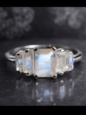 Emerald-cut Moonstone Ring